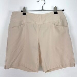 Lady Hagen Womens Beige Golf Shorts Size M Flat Front Stretch Tummy Control